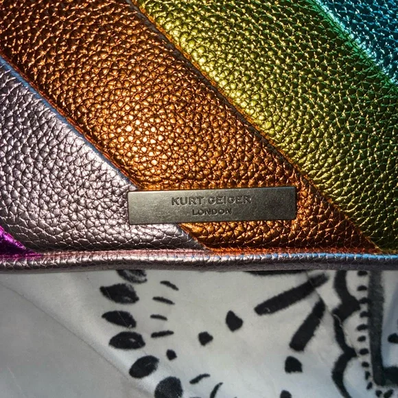 Kurt Geiger Iridescent Chevron Shoulder Bag in Purple, Blue, Teal, Silver, Gold - Picture 3 of 6